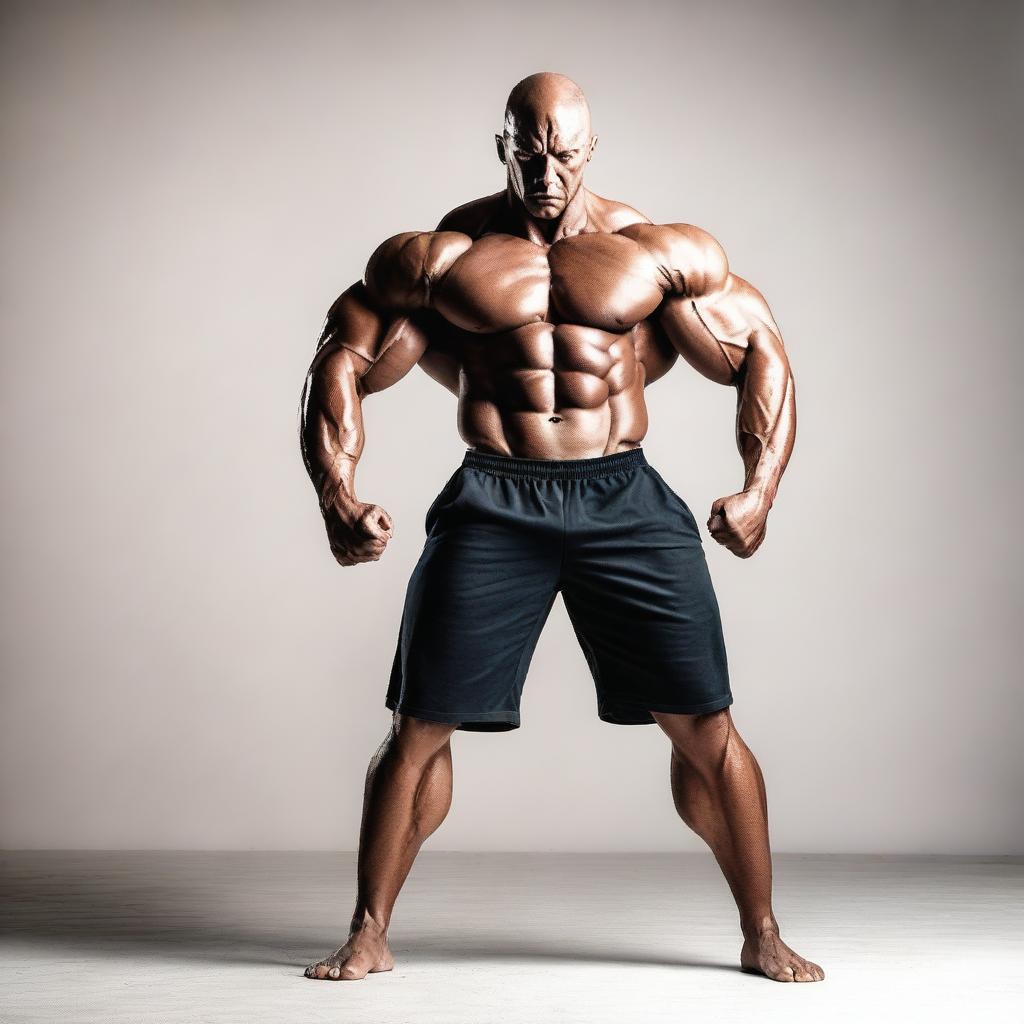 A very muscular person standing in a heroic pose, showcasing their defined muscles and strength