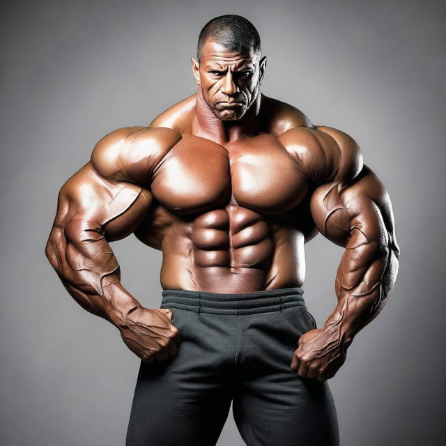 A very muscular person standing in a heroic pose, showcasing their defined muscles and strength