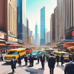 A bustling city scene filled with busy people going about their careers