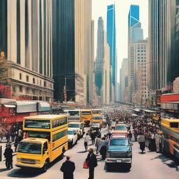 A bustling city scene filled with busy people going about their careers