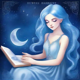 Create a book cover featuring a girl with striking blue hair