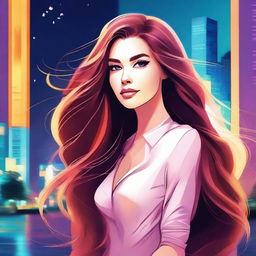 A digital illustration of a beautiful young woman with striking features and a confident expression