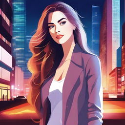 A digital illustration of a beautiful young woman with striking features and a confident expression