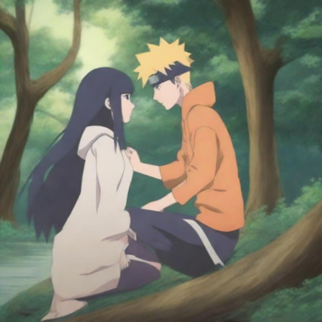 A detailed and heartwarming scene featuring Naruto Uzumaki and Hinata Hyuuga from the Naruto series