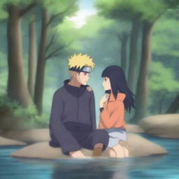 A detailed and heartwarming scene featuring Naruto Uzumaki and Hinata Hyuuga from the Naruto series