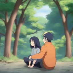 A detailed and heartwarming scene featuring Naruto Uzumaki and Hinata Hyuuga from the Naruto series