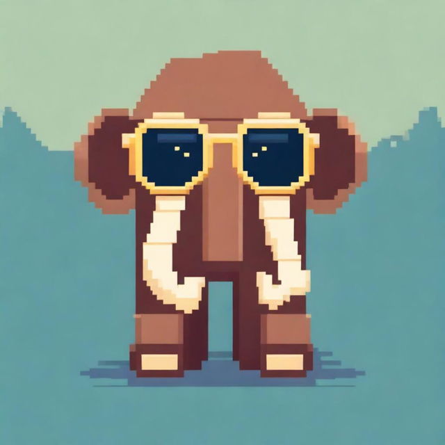 A pixel art depiction of a mammoth wearing cool sunglasses and a gold chain