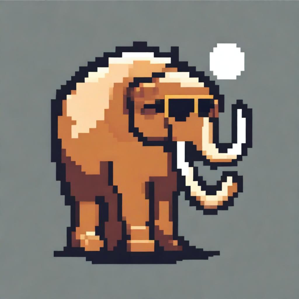 A pixel art depiction of a mammoth from the side view, wearing cool sunglasses and a gold chain