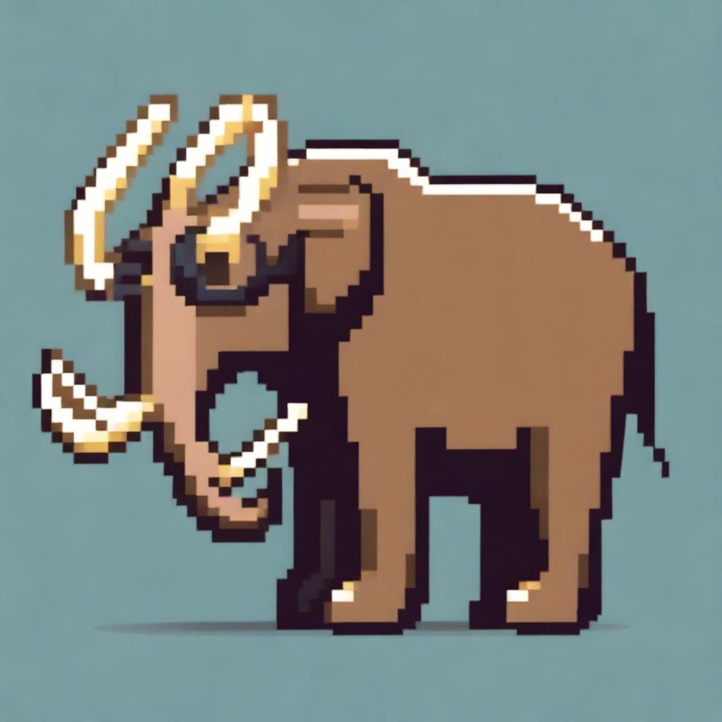 A pixel art depiction of a mammoth from the side view, wearing cool sunglasses and a gold chain