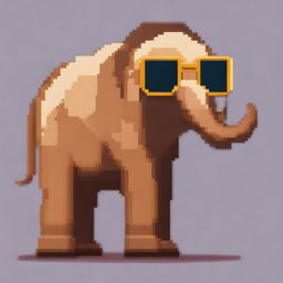 A pixel art depiction of a mammoth from the side view, wearing cool sunglasses and a gold chain