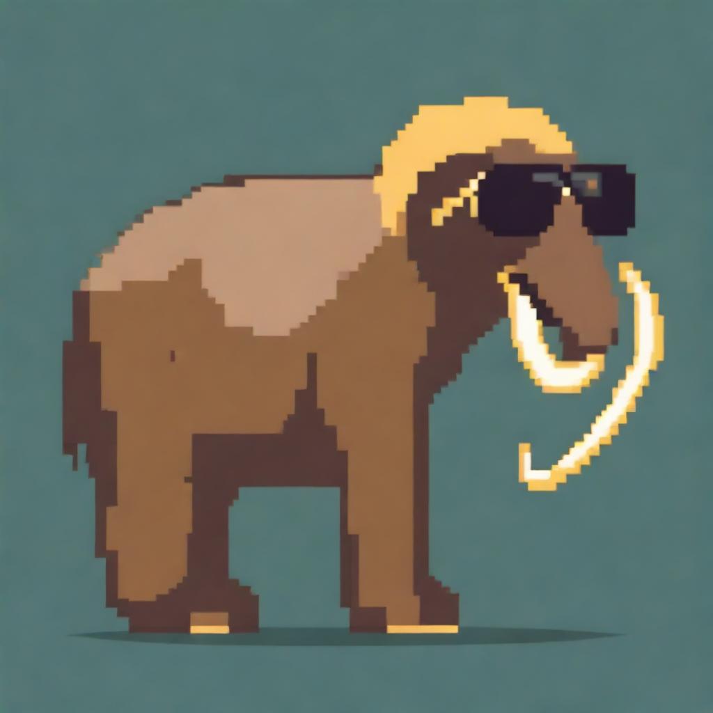 A pixel art depiction of a mammoth from the side view, wearing cool sunglasses and a gold chain