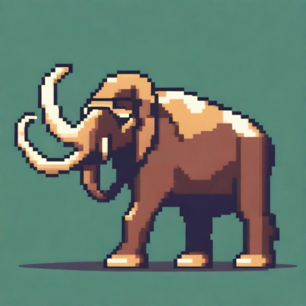 A pixel art depiction of a mammoth from the side view, wearing cool sunglasses and a gold chain