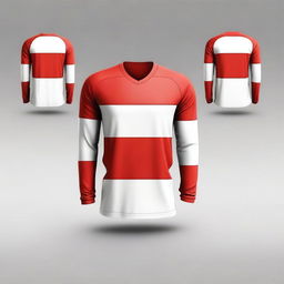 A red and white themed jersey design without any logos, focusing only on the shirt