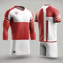 A red and white themed jersey design without any logos, focusing only on the shirt