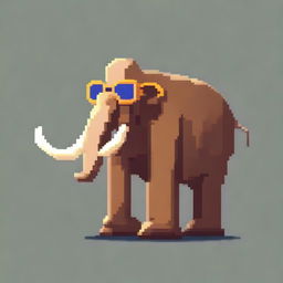 A pixel art depiction of a mammoth from the side view, wearing cool sunglasses and a gold chain