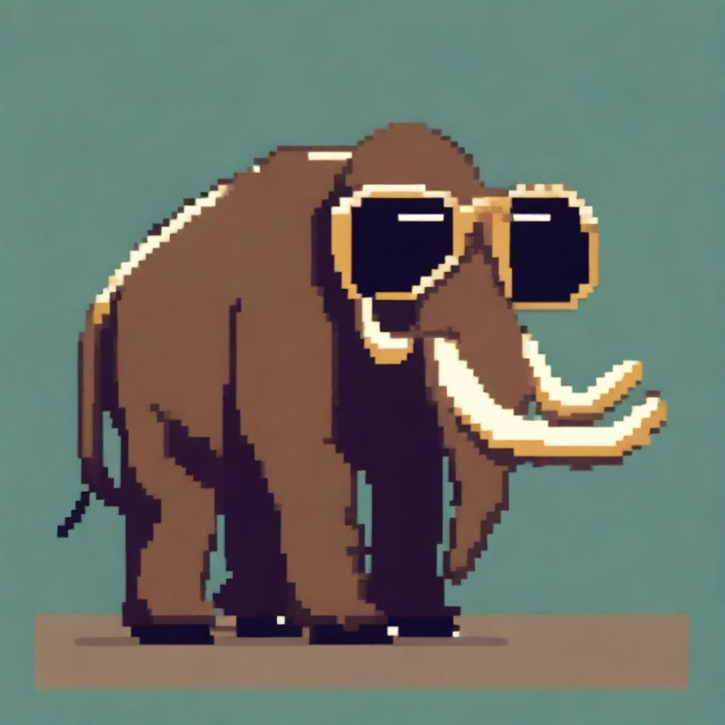 A pixel art depiction of a mammoth from the side view, wearing cool sunglasses and a gold chain