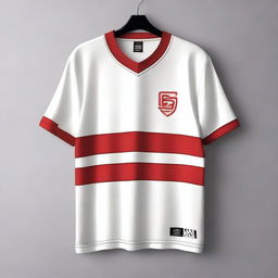 A white jersey design featuring red stripes