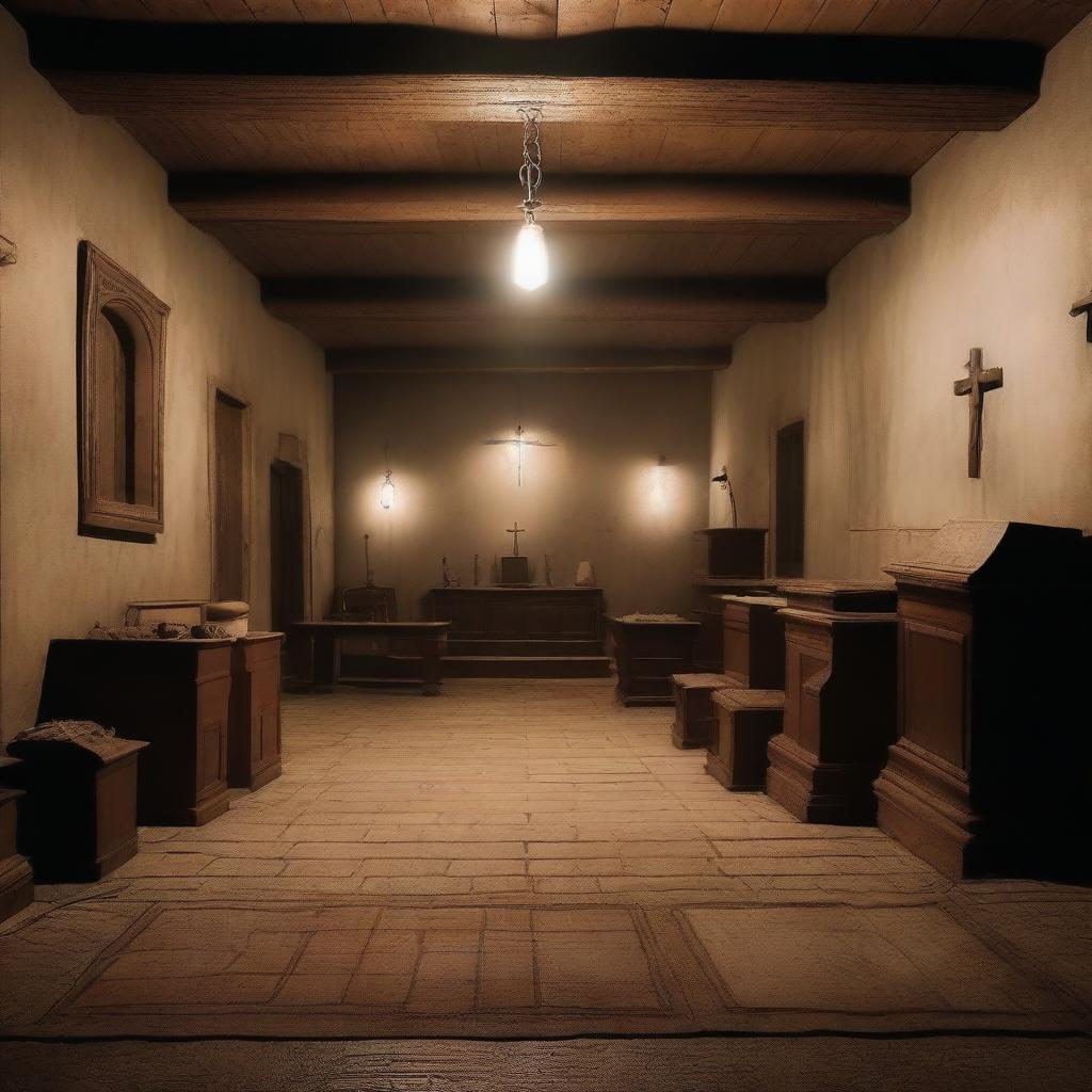 A detailed image of a church basement