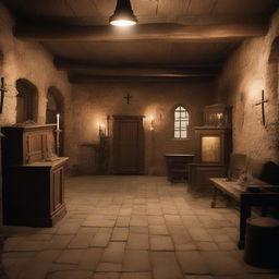 A detailed image of a church basement