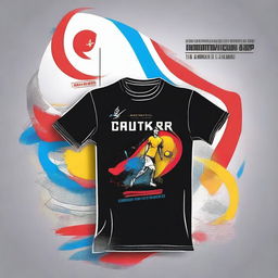 A vibrant and energetic t-shirt design for a Badminton training camp in 2024, set in Turkey