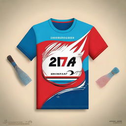 A vibrant and energetic t-shirt design for a Badminton training camp in 2024, set in Turkey