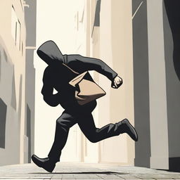 A side view of a thief running with a sack over his shoulder