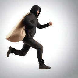 A side view of a thief running with a sack over his shoulder