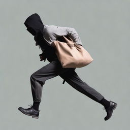 A side view of a thief running with a sack over his shoulder