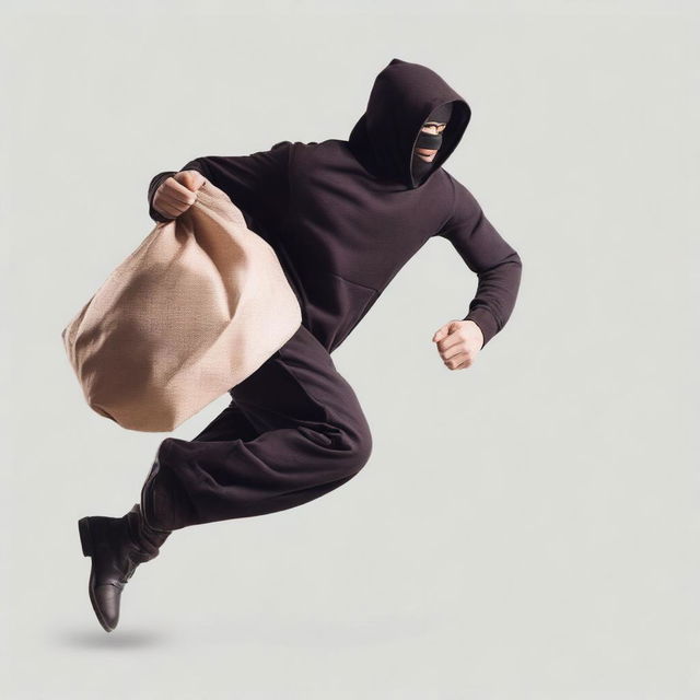 A side view of a thief running with a sack over his shoulder