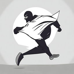 A side view of a cartoon-style thief running with a sack over his shoulder