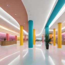 Diseña el interior de un centro comercial con colores neutros