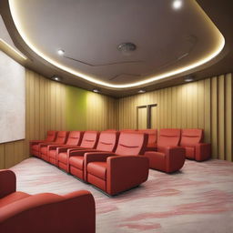 Diseña el interior de un cine grande y moderno