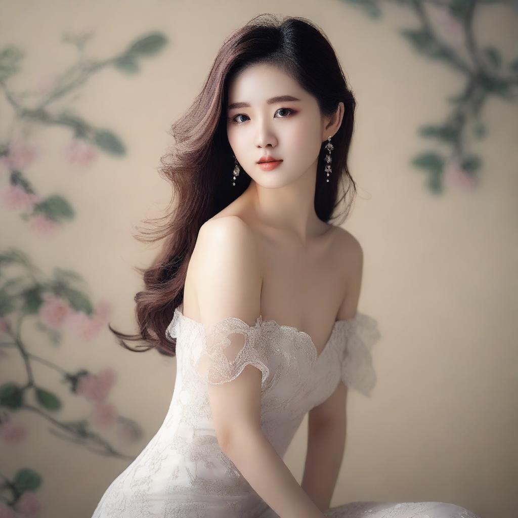 Create an image of a beautiful Korean girl in a full-body pose, embodying a concept of sensuality