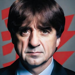 Create a thrilling poster featuring the face of Carles Puigdemont prominently in the center of the image