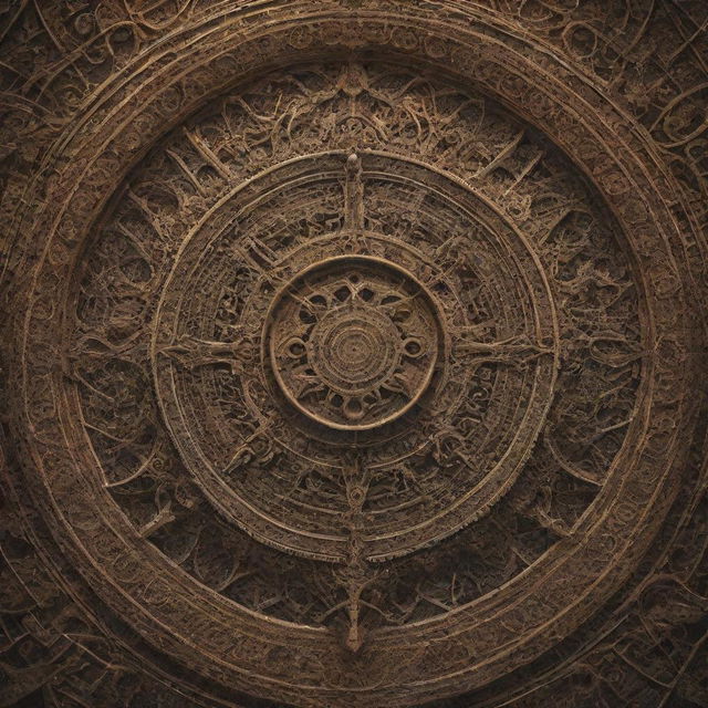 An abstract image of intricate and complex symbols layered on each other, each representing unique concepts.