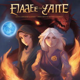 Create a book cover for 'Fate: The Shadowed Flame' featuring Bloom and her mother on the front, using their dragon flame powers against a backdrop of darkness