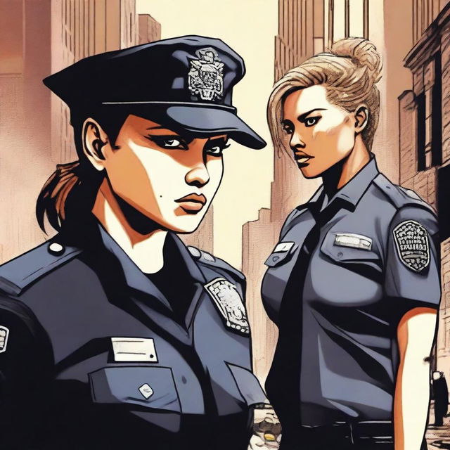 A dramatic scene featuring a couple of enemies: a female police officer and a gangster