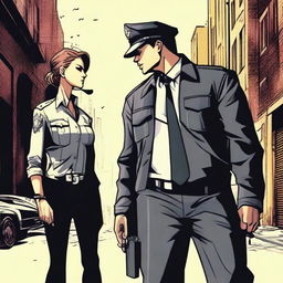 A pair of enemies, featuring a female police officer and a gangster