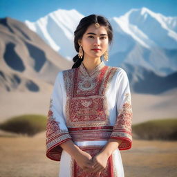 A beautiful Central Asian girl wearing traditional clothing, standing gracefully