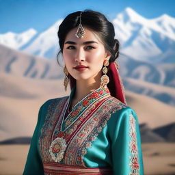 A beautiful Central Asian girl wearing traditional clothing, standing gracefully