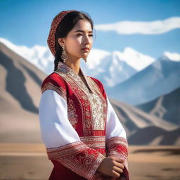 A beautiful Central Asian girl wearing traditional clothing, standing gracefully