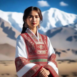 A beautiful Central Asian girl wearing traditional clothing, standing gracefully