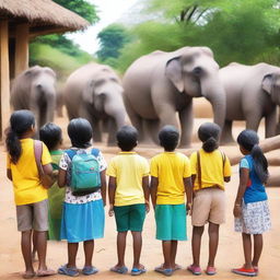 A group of school children on their annual trip, visiting a zoo and a traditional village