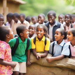 A group of school children on their annual trip, visiting a zoo and a traditional village