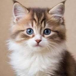 A playful and cute kitten with bright, curious eyes and soft, fluffy fur.