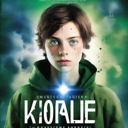 A dystopian book cover featuring a teenage boy named John with brown hair and green/blue eyes