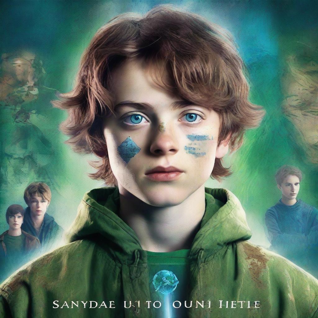 A dystopian book cover featuring a teenage boy named John with brown hair and green/blue eyes