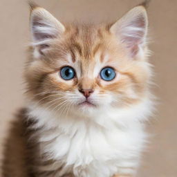 A playful and cute kitten with bright, curious eyes and soft, fluffy fur.