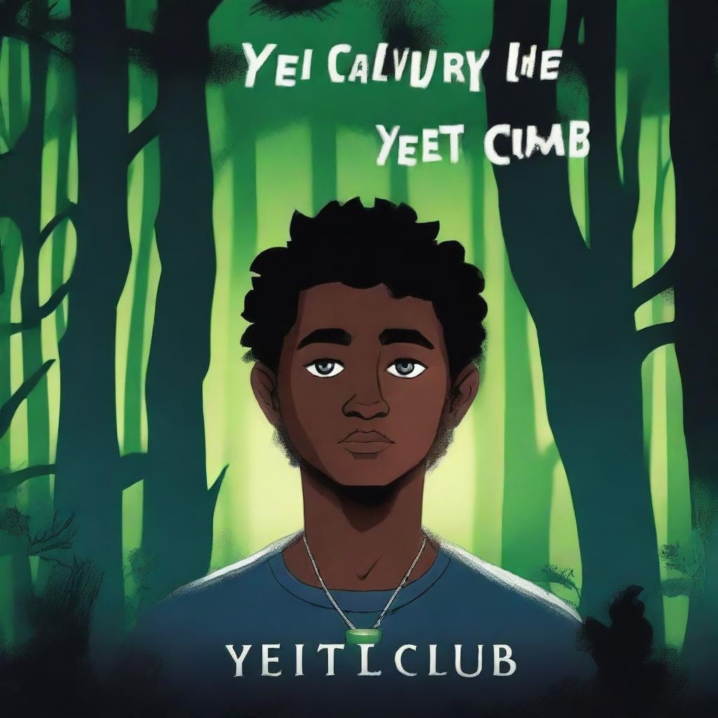 Design a book cover for a young adult supernatural thriller titled 'Yeti Club: Shadows in the Forest