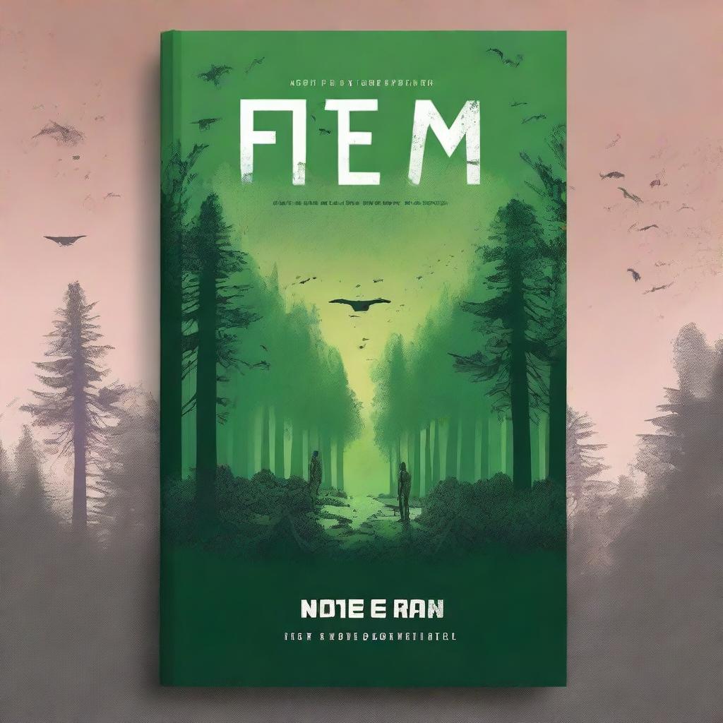 Design a dystopian book cover featuring a forest landscape set two centuries after Earth was ravaged by a virus